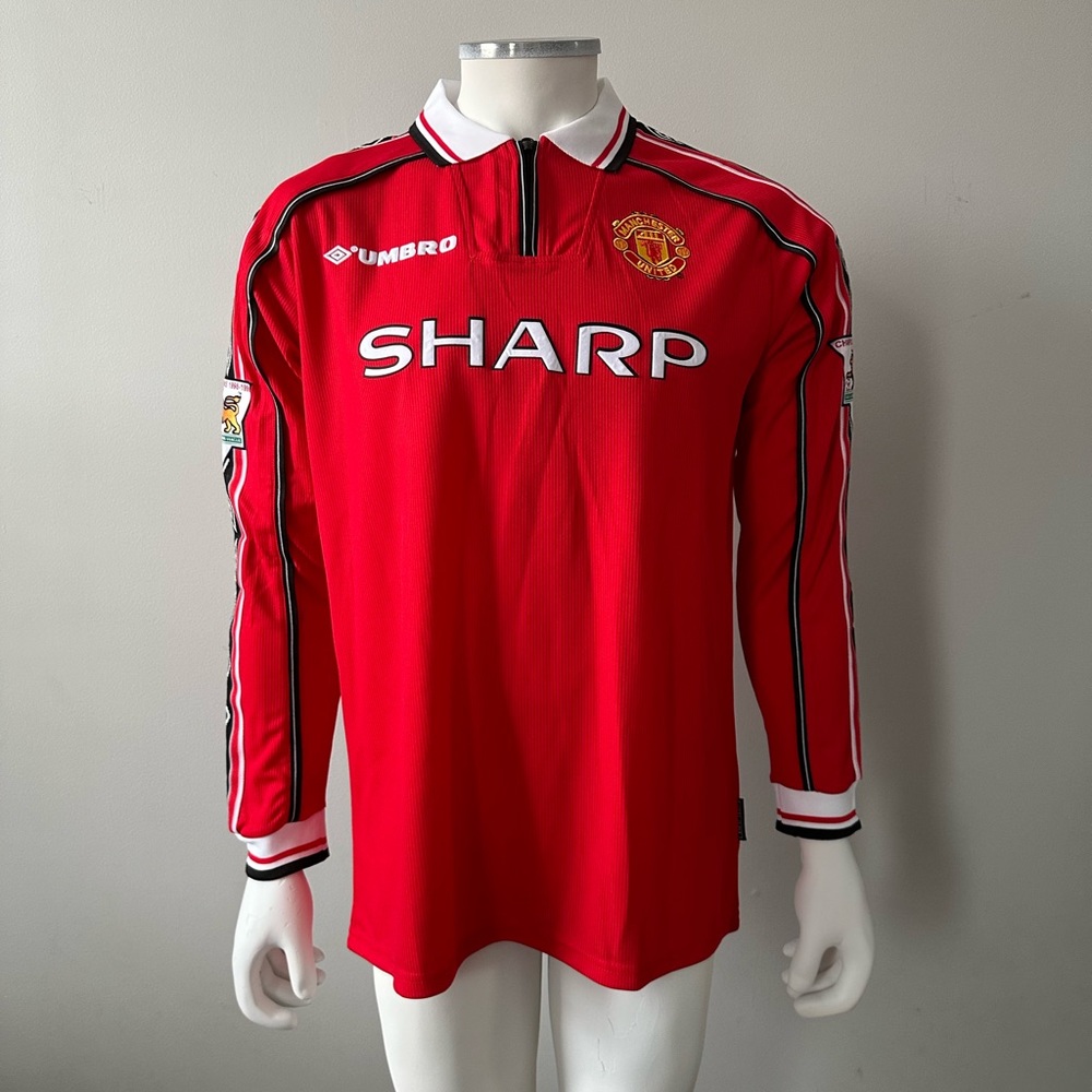 David Beckham Manchester United Retro Vintage Umbro Long Sleeve Soccer Jersey